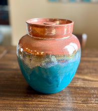 Load image into Gallery viewer, Large Lidded Jar Copper and Turquoise - shipping included