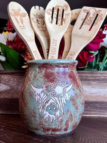 Montana Sage/ Rustic Brown Highland Coo Utensil Holder #2