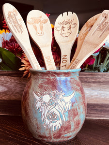 Montana Sage/ Rustic Brown Highland Coo Utensil Holder #1